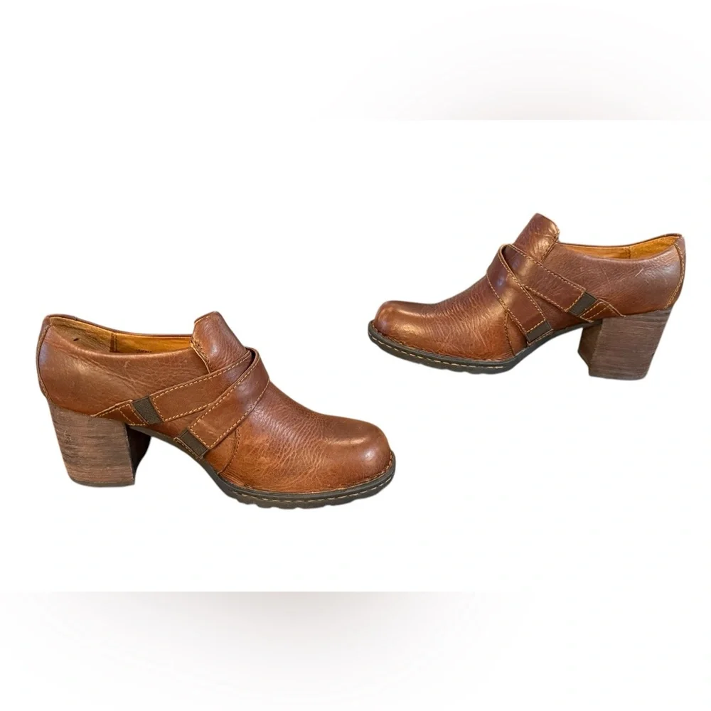 Born Haddon Brown Leather Mules with Chunky Heel Women’s Size 6.5